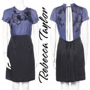 REBECCA TAYLOR Silk Floral Open Back Colorblock Sheath Dress, Size XS